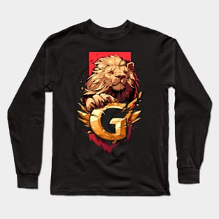 Lion Banner with a Golden Letter G - Fantasy Long Sleeve T-Shirt